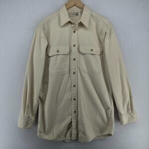 FIELDMASTER Shirt Men MT Tall Chamois Flannel Button Up Utility Cotton Off White